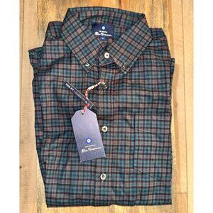 Ben Sherman Long-Sleeve Buttoned Oxford Shirt (Spruce/Plaid, Size S)